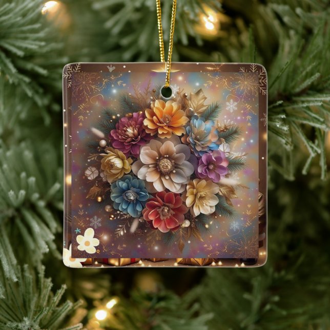 "Festive Flower Power" Ceramic Ornament (Tree)