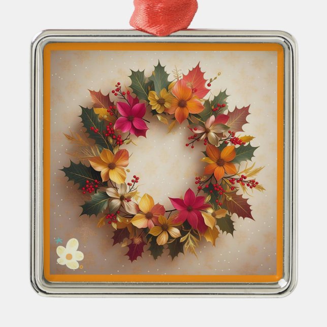 "Festive Flower Power" Metal Tree Decoration (Front)