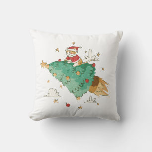 Festive Flying Christmas Tree Santa Cat  Cushion