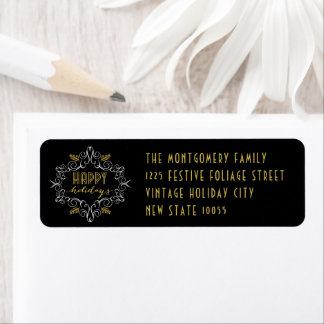 Festive Foliage Art Deco Happy Holidays Address