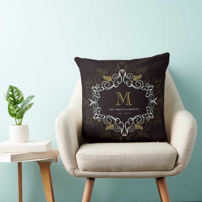 Festive Foliage Art Deco Monogram Vintage Holiday Cushion (Chair)