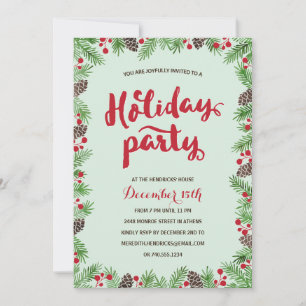 Festive Foliage Calligraphy Holiday Party Invitation