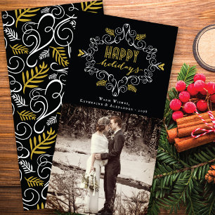 Festive Foliage Chic Holiday Greetings Photo Card