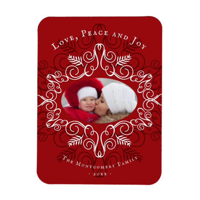 Festive Foliage Deco Frame Holiday Photo Magnet (Vertical)