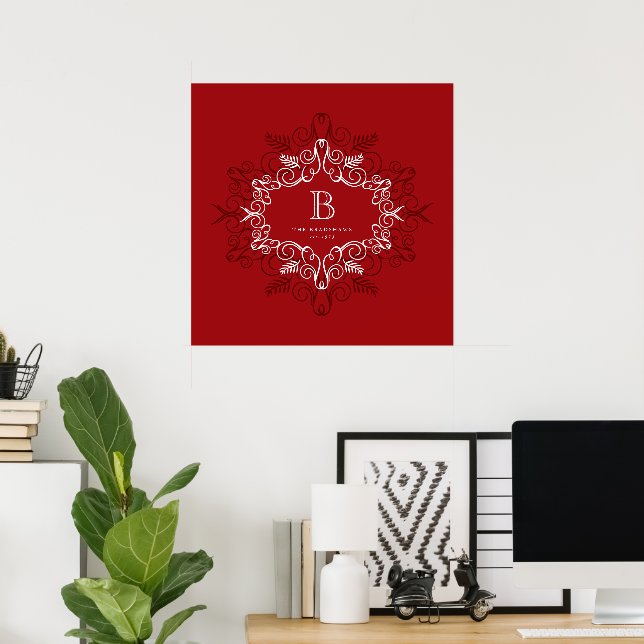 Festive Foliage Deco Frame Monogram Holiday Print (Home Office)