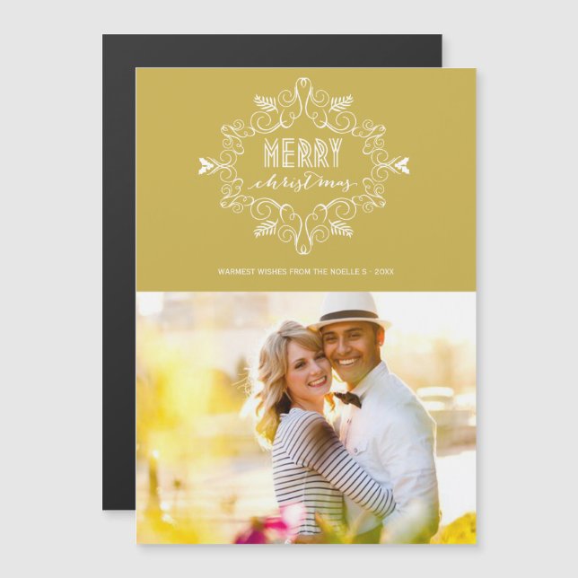 Festive Foliage Deco Holiday Photo Magnetic Card (Front/Back)