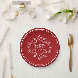 Festive Foliage Deco Merry Christmas Paper Plate