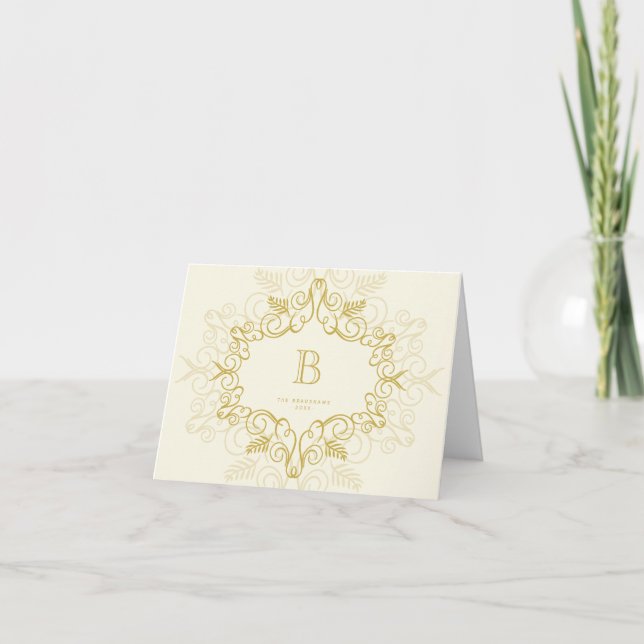 Festive Foliage Deco Monogram Holiday Note Card (Front)