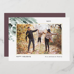 Festive Foliage   Elegant Christmas Family Photo Foil Holiday Card