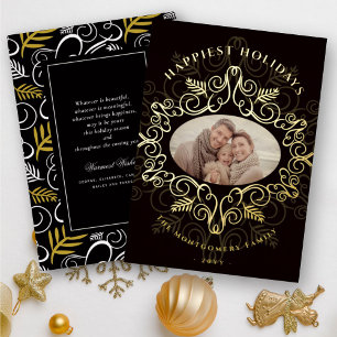Festive Foliage Elegant Vintage Deco Frame Photo Foil Holiday Card