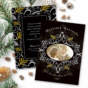 Festive Foliage Elegant Vintage Deco Frame Photo Holiday Card