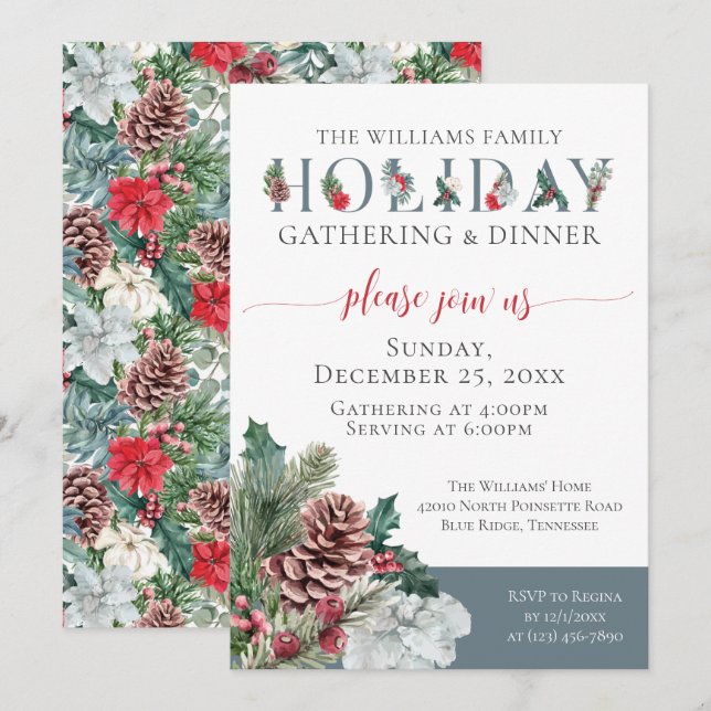 Festive Foliage Family Holiday Dinner Invitation (Front/Back)