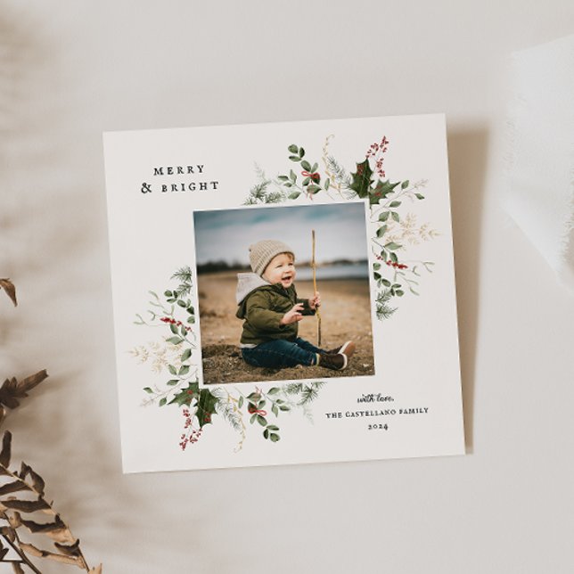 Festive Foliage Flat Holiday Photo Card (Creator Uploaded)