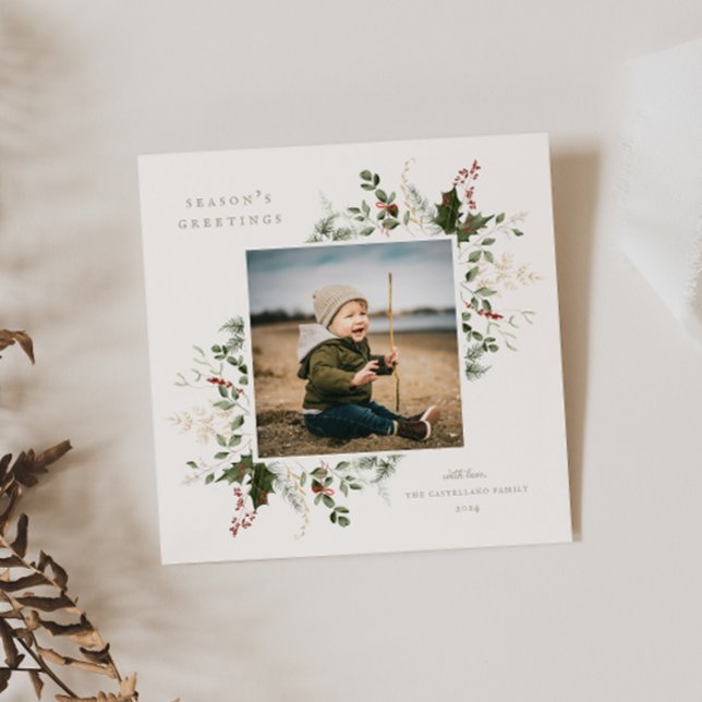 Festive Foliage Flat Holiday Photo Card (Creator Uploaded)