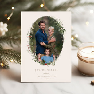 Festive Foliage Frame Flat Holiday Photo Card