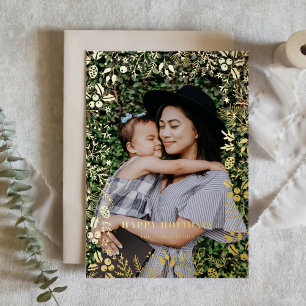 Festive Foliage Frame Photo Overlay Christmas Foil Holiday Card