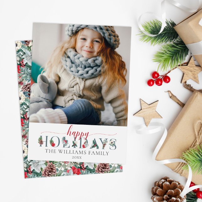 Festive Foliage Happy Holidays Floral Greeting Card (Creator Uploaded)