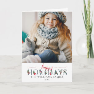 Festive Foliage Happy Holidays Floral Greeting Card