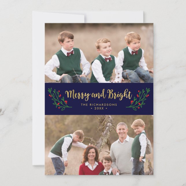 Festive Foliage Merry and Bright Holiday Photo Card (Front)