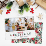 Festive Foliage Merry Christmas Floral 3-Photo Card<br><div class="desc">Deck the halls with traditional Christmas foliage for your personalised holiday photo cards! Bright red poinsettias, holly berries and pine cones lend colourful woodland flair in an elegantly rustic watercolor style. This classic Christmas design features sweet floral accents adorning each letter, paired with a playful script font. Complementing foliage pattern...</div>