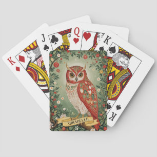 Festive Foliage Owl Personalised Playing Cards
