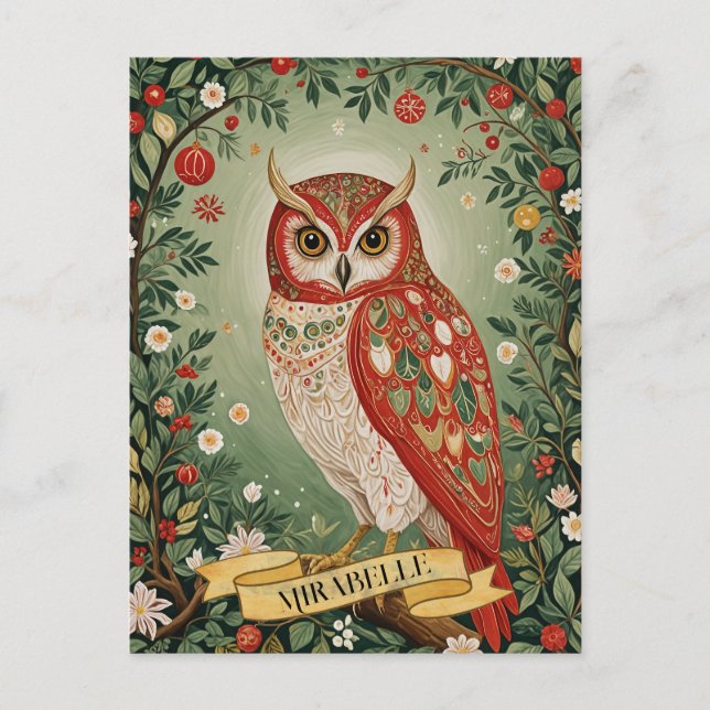 Festive Foliage Owl Personalised Postcard (Front)