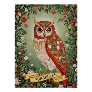 Festive Foliage Owl Personalised Poster