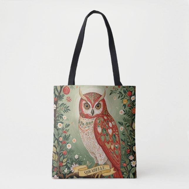 Festive Foliage Owl Personalised Tote Bag (Front)