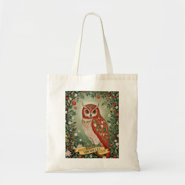 Festive Foliage Owl Personalised Tote Bag (Front)