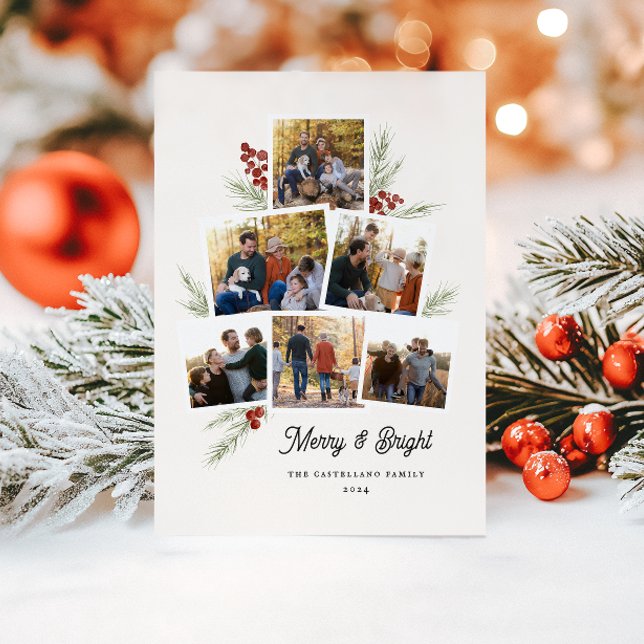 Festive Foliage Photo Tree Frame Flat Holiday Card (Creator Uploaded)
