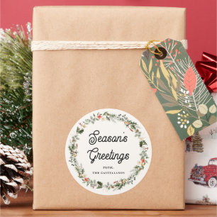 Festive Foliage Wreath Holiday Classic Round Sticker