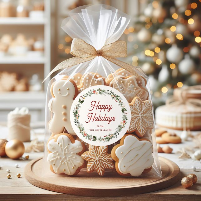 Festive Foliage Wreath Holiday Classic Round Sticker (Creator Uploaded)
