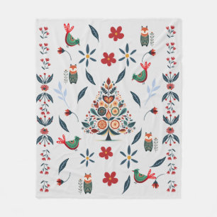Festive Folk Art Christmas  Fleece Blanket