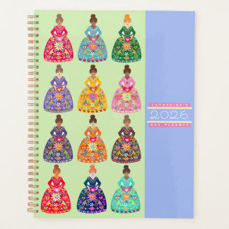 Festive Folk Art Ladies Agenda Mint Green 2026