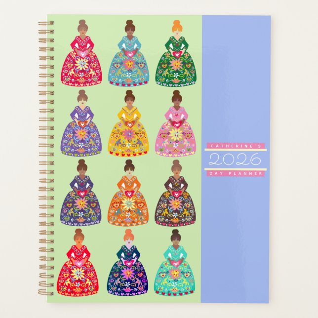 Festive Folk Art Ladies Agenda Mint Green 2026 (Front)