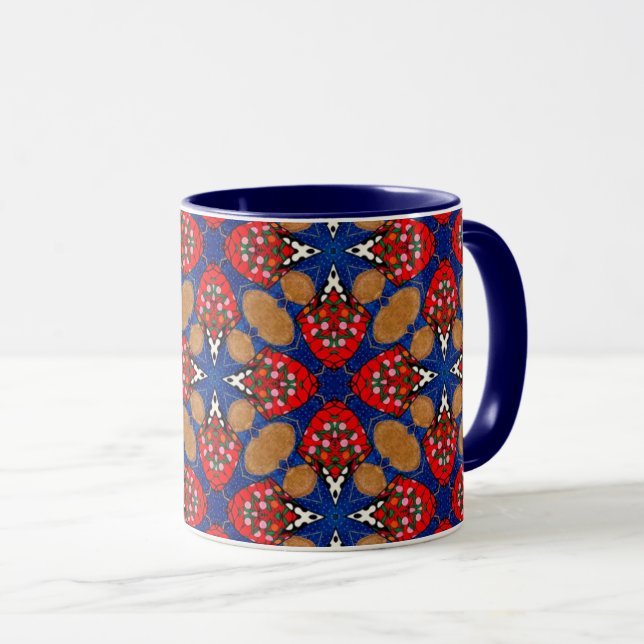 Festive Folk Tile Mug with Deep Blue Interior (Front Right)