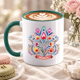 Festive folkloric floral monogram Christmas Mug