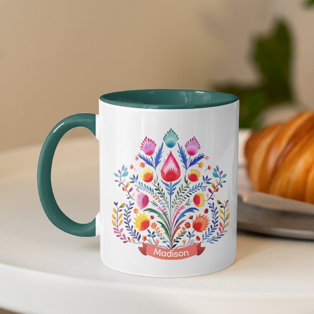 Festive folkloric floral monogram Christmas  Mug (Creator Uploaded)