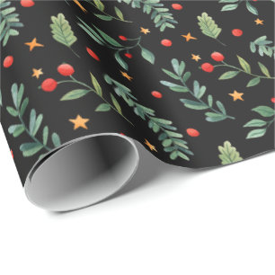 Festive Forest   Black   Holiday Wrapping Paper