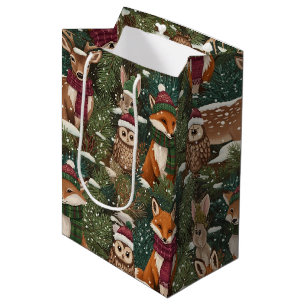 Festive Forest Creatures in Green Medium Gift Bag