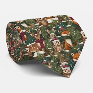 Festive Forest Creatures in Green Tie