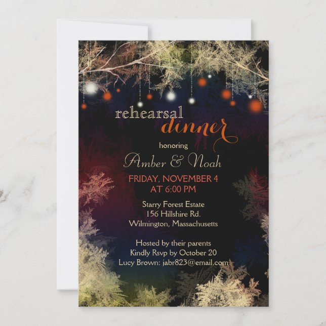Festive Forest Lights Wedding Rehearsal Dinner Invitation (Front)