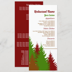 Festive Forest, Restaurant Slimline Menu
