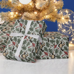 Festive Forest Squirrels, Acorns & Mushrooms Green Wrapping Paper