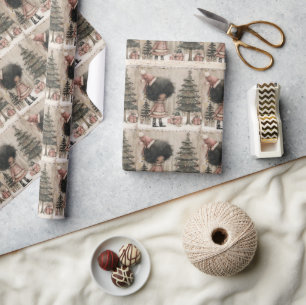 Festive Forest Wonder - Black Girl's Christmas Wrapping Paper