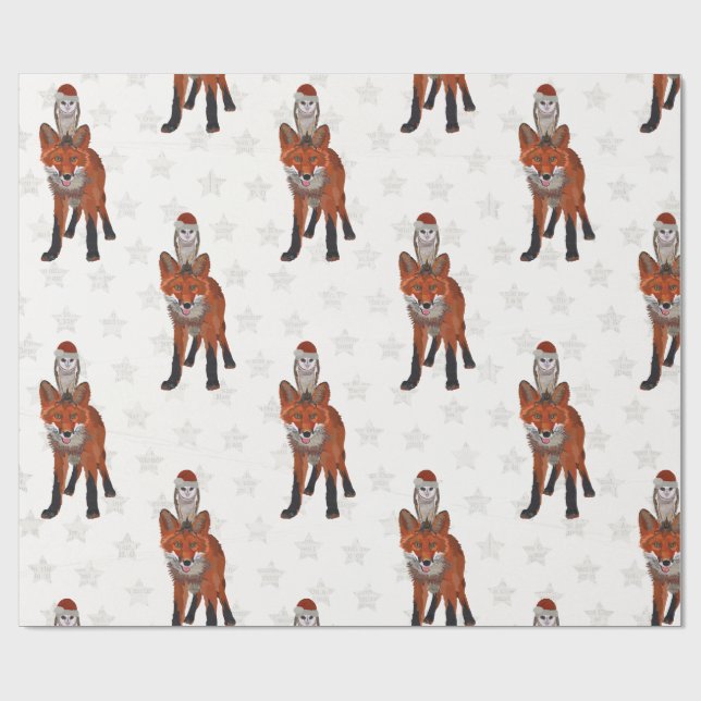 FESTIVE FOX &  OWL Wrapping Paper (Flat)