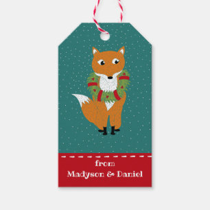 Festive Fox Wearing Christmas Wreath Personalised Gift Tags