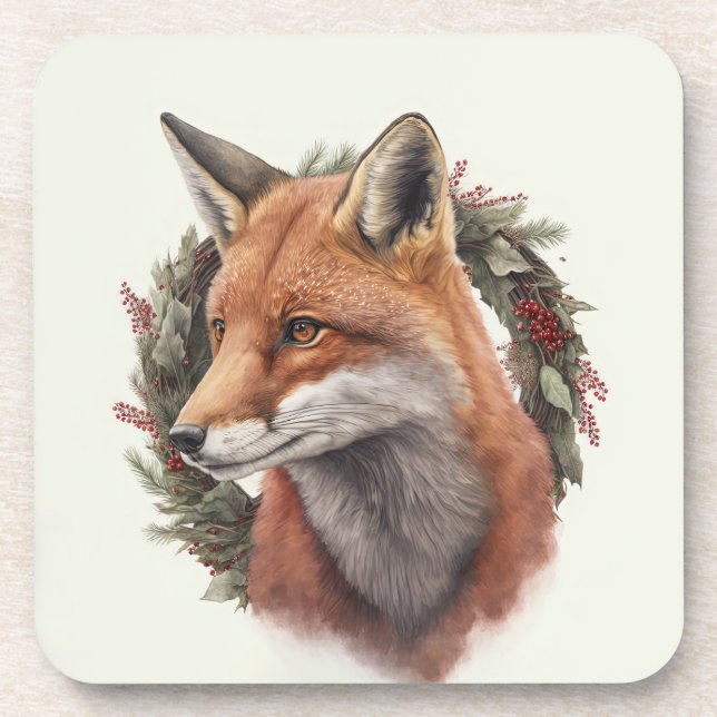 Festive Fox Winter Holidays/Christmas Coasters (Front)