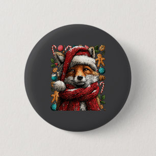 Festive Fox With Snow Santa Hat Winter Christmas A 6 Cm Round Badge