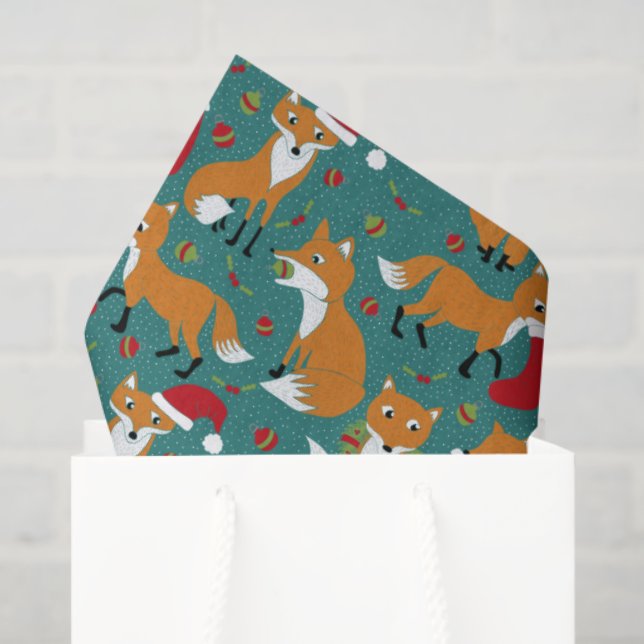 Festive Foxes Cute Patterned Christmas Tissue Paper (Gift Bag)